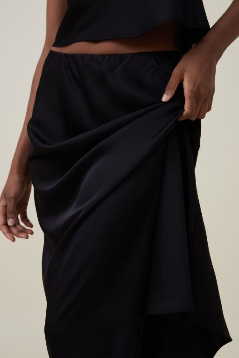 Cotton On Satin Maxi Women's Skirt Black | PPjWryjt4ag