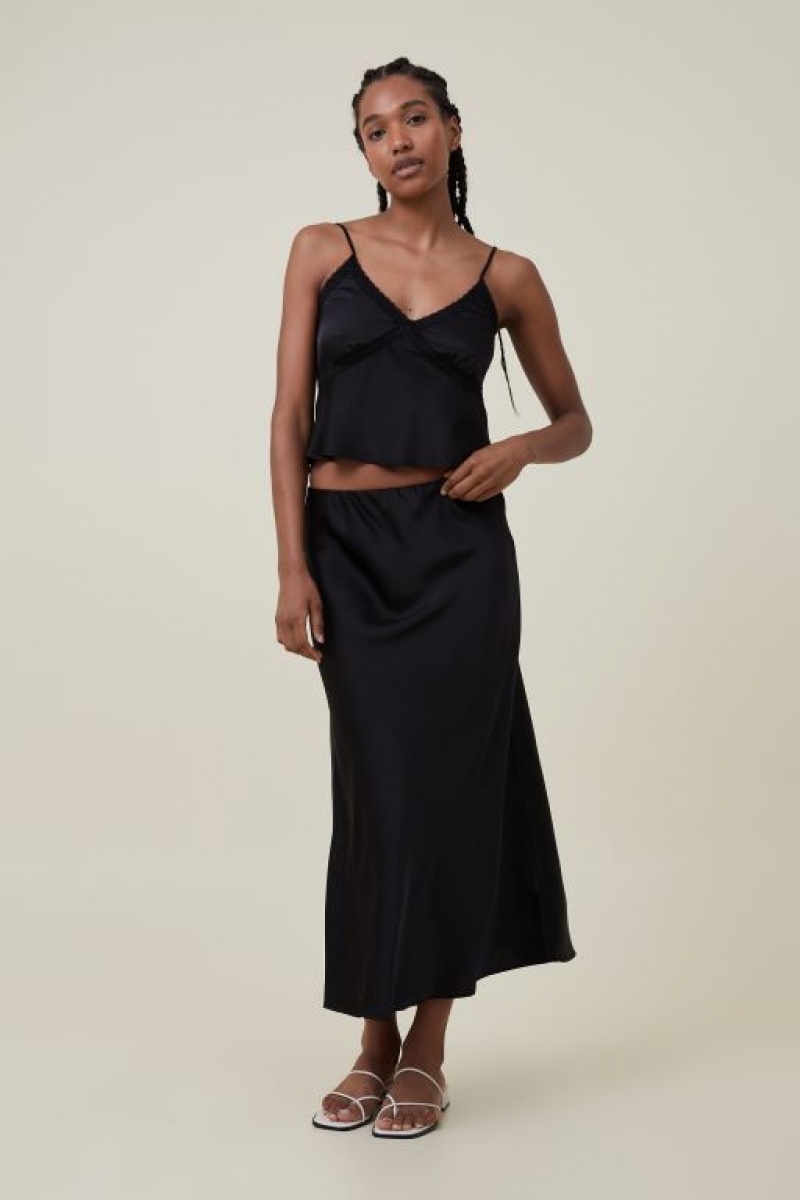 Cotton On Satin Maxi Women\'s Skirt Black | PPjWryjt4ag