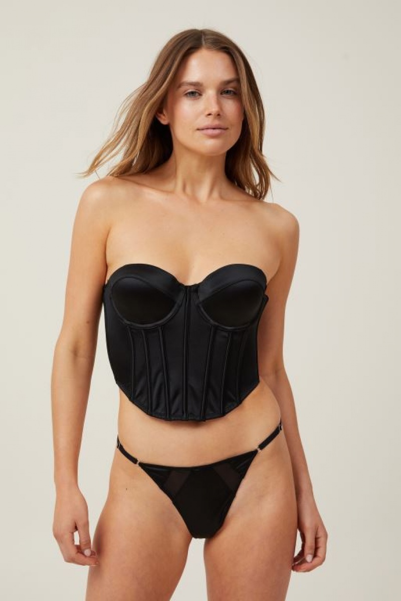 Cotton On Satin Tanga Brief Women's Thong Black | 0bumX9iaOEB