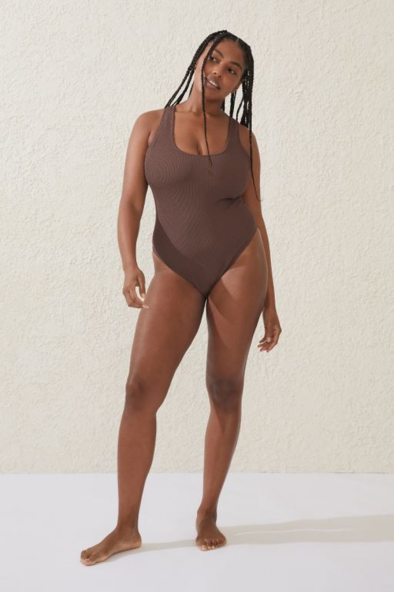 Cotton On Scoop Back One Piece Cheeky Women's Bodysuit Brownie | VTl2hVJuubz