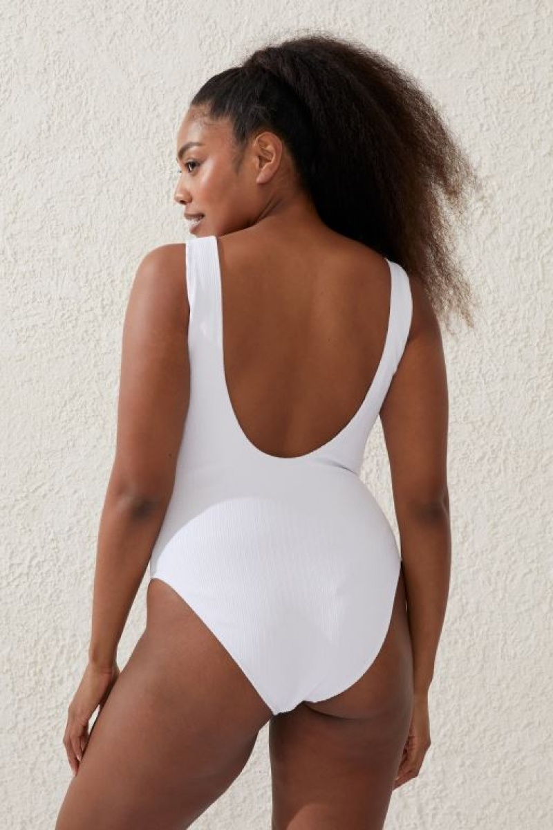 Cotton On Scoop Back One Piece Cheeky Women's Bodysuit White | cRaIVF9H4aq