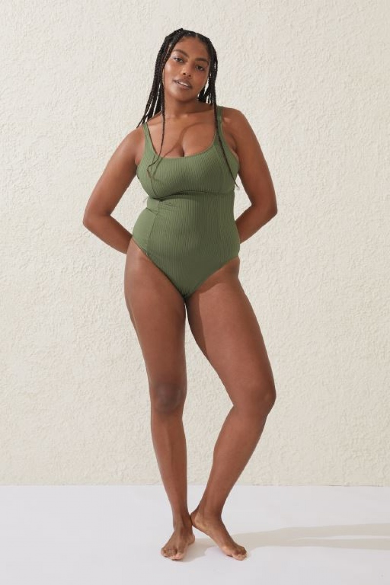Cotton On Scoop Neck D+ One Piece Full Women's Bodysuit Khaki | BTdtKHhouQL