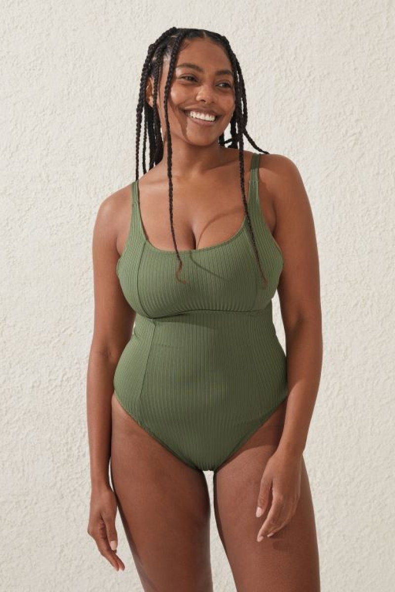 Cotton On Scoop Neck D+ One Piece Full Women\'s Bodysuit Khaki | BTdtKHhouQL