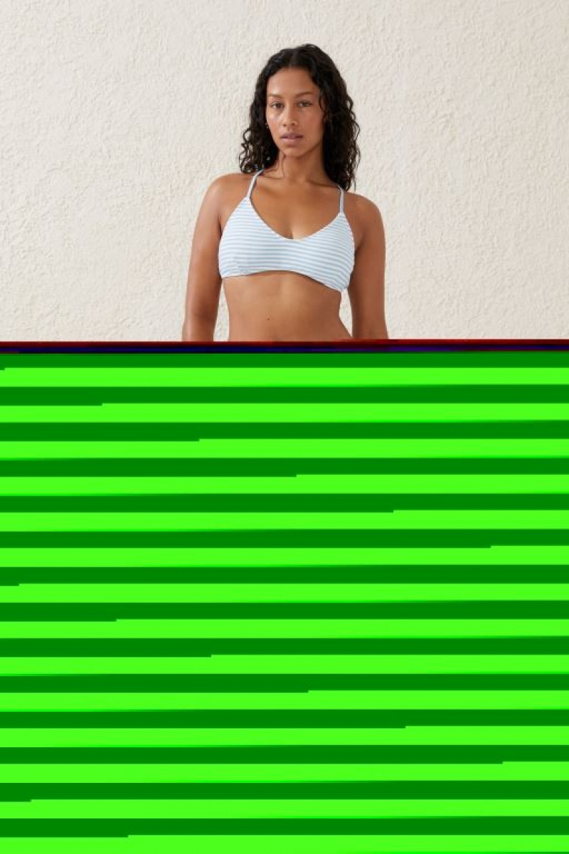 Cotton On Scoop Tri Women's Bikini Tops Blue Stripes | nO44baH4jq9