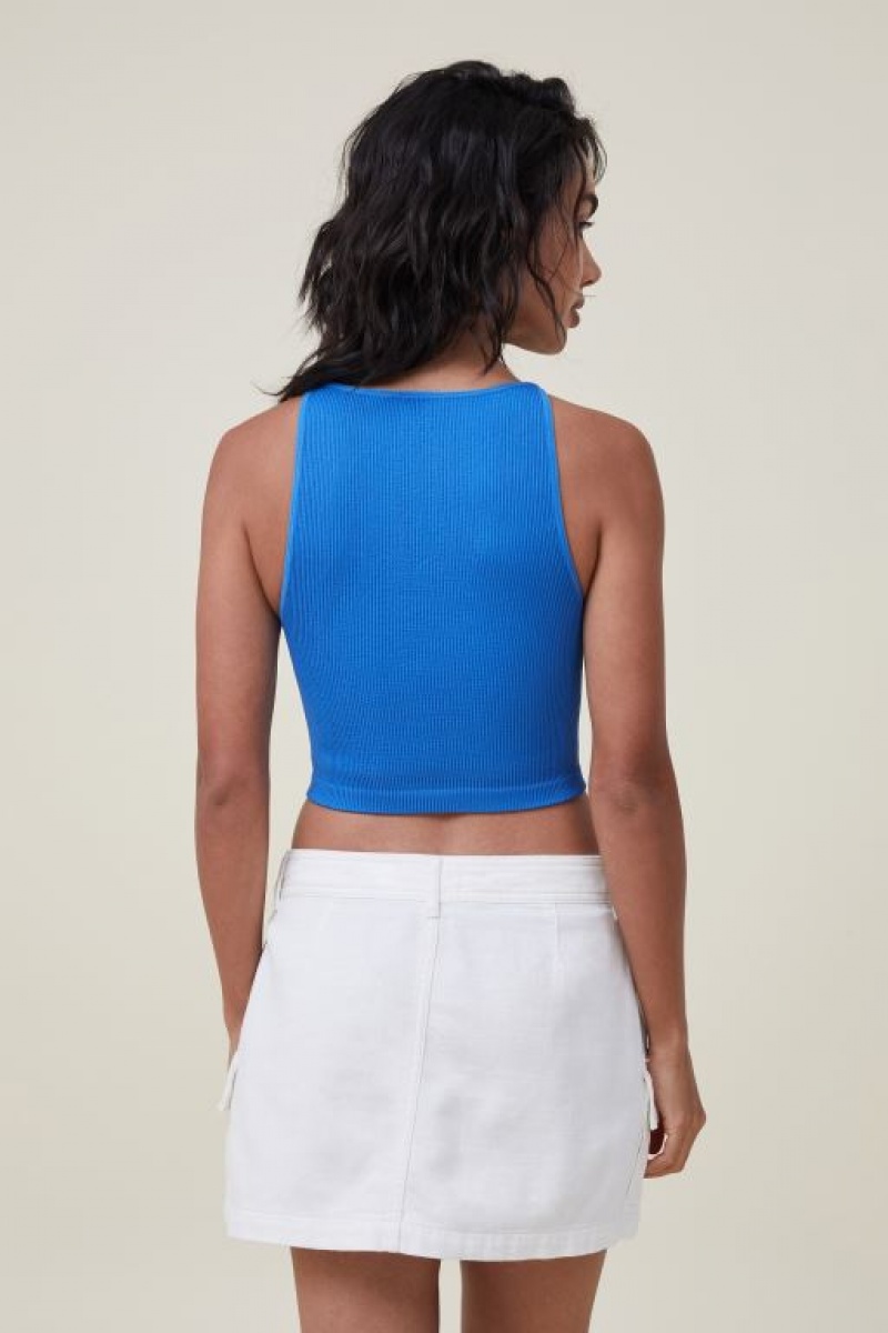 Cotton On Seamless Benni High Neck Women's Tanks Deep Blue | 4q7BXLRc84v