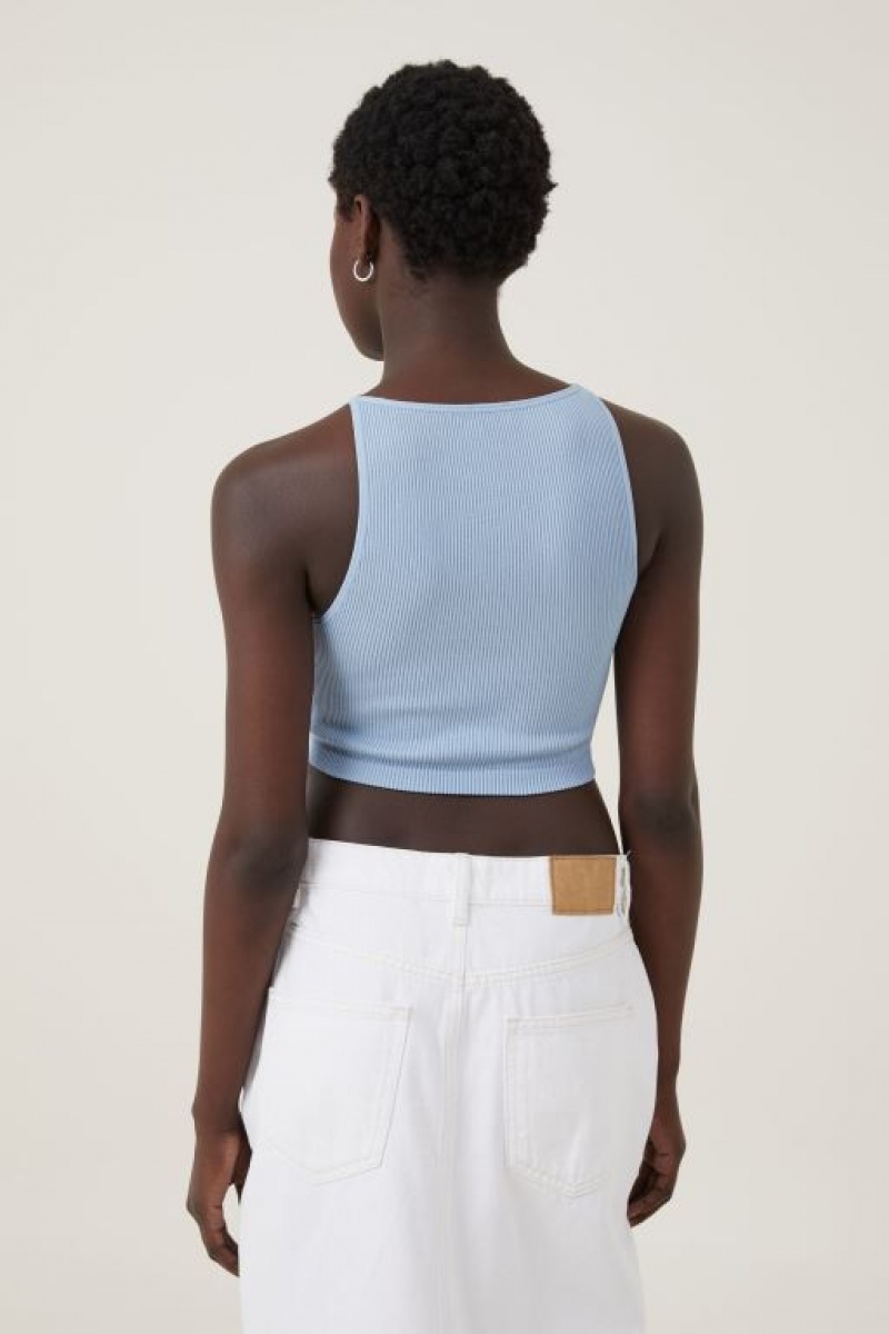 Cotton On Seamless Benni High Neck Women's Tanks Blue | bGB5sdGvEZN