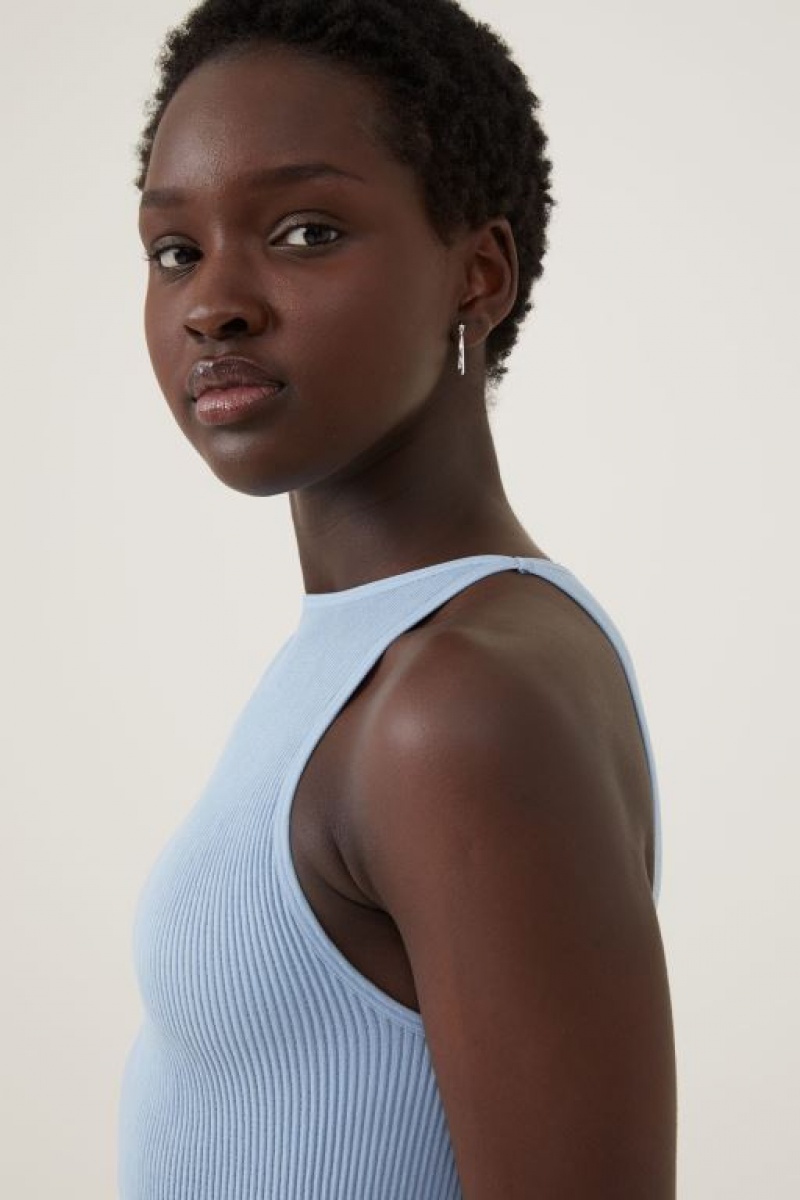 Cotton On Seamless Benni High Neck Women's Tanks Blue | bGB5sdGvEZN