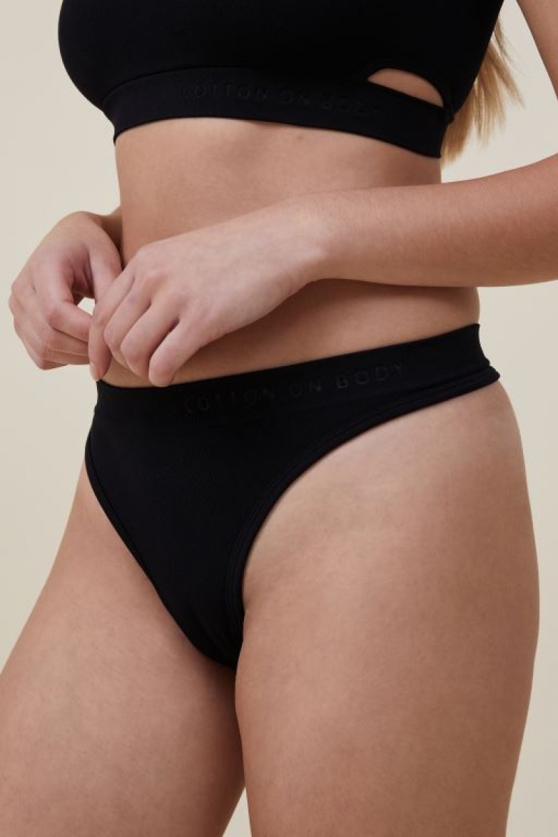 Cotton On Seamless High Cut Brief Women's Thong Black | 70PgZ32P6lE