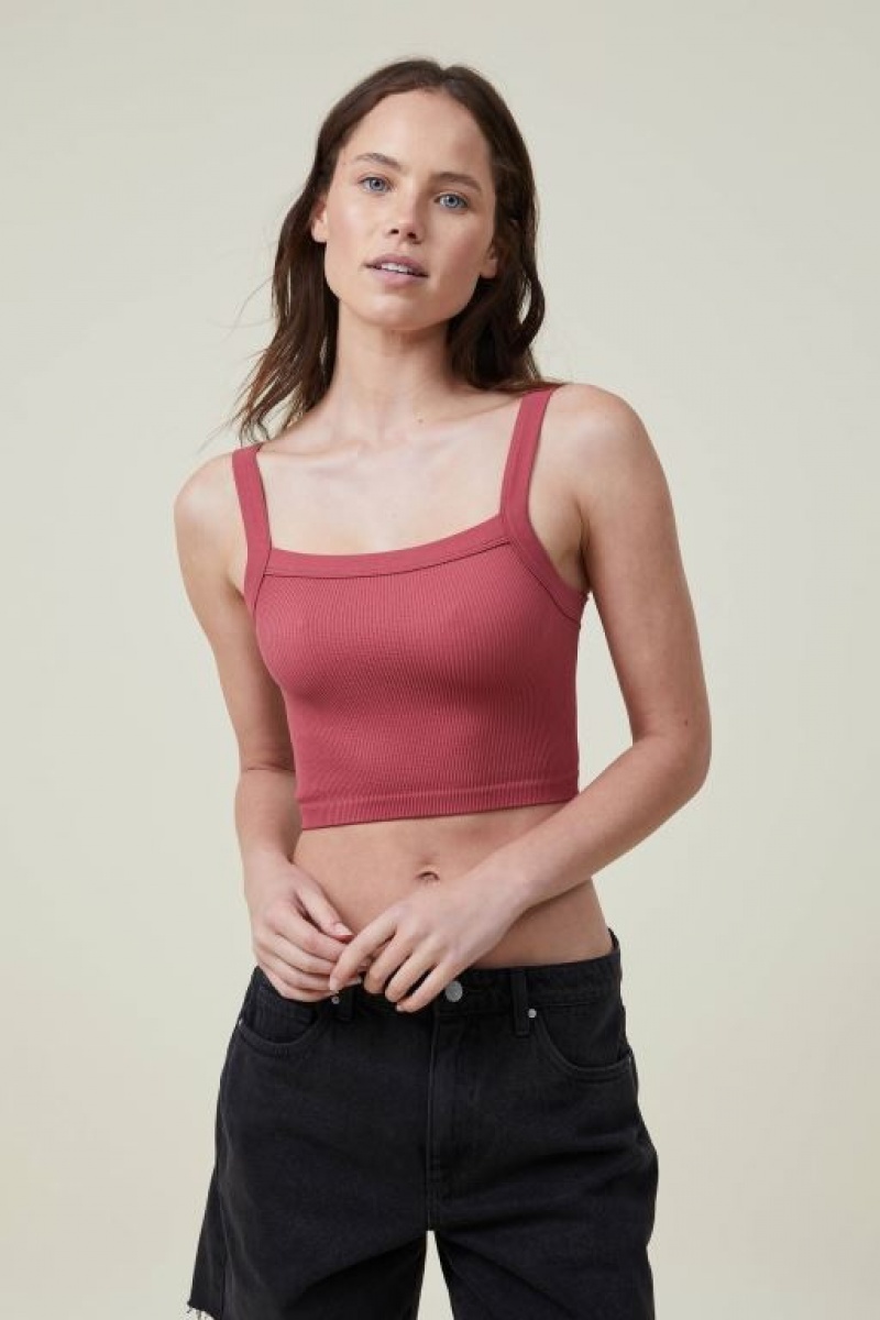 Cotton On Seamless Nelly Straight Neck Women's Tanks Red | hOHROy2rhVy