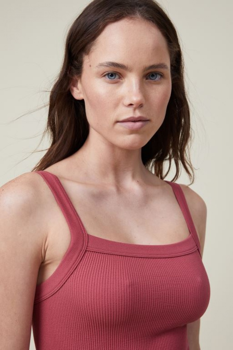 Cotton On Seamless Nelly Straight Neck Women's Tanks Red | hOHROy2rhVy