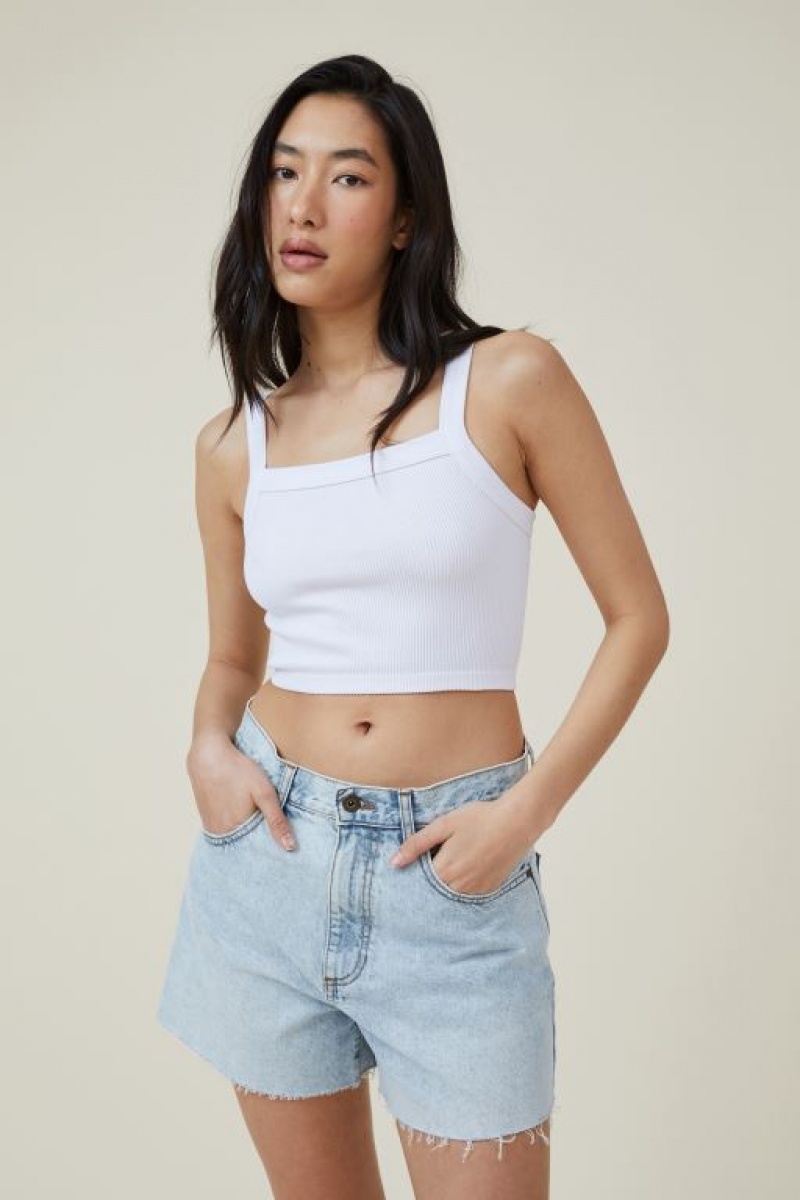 Cotton On Seamless Nelly Straight Neck Women's Tanks White | NBCWzMSm9GY