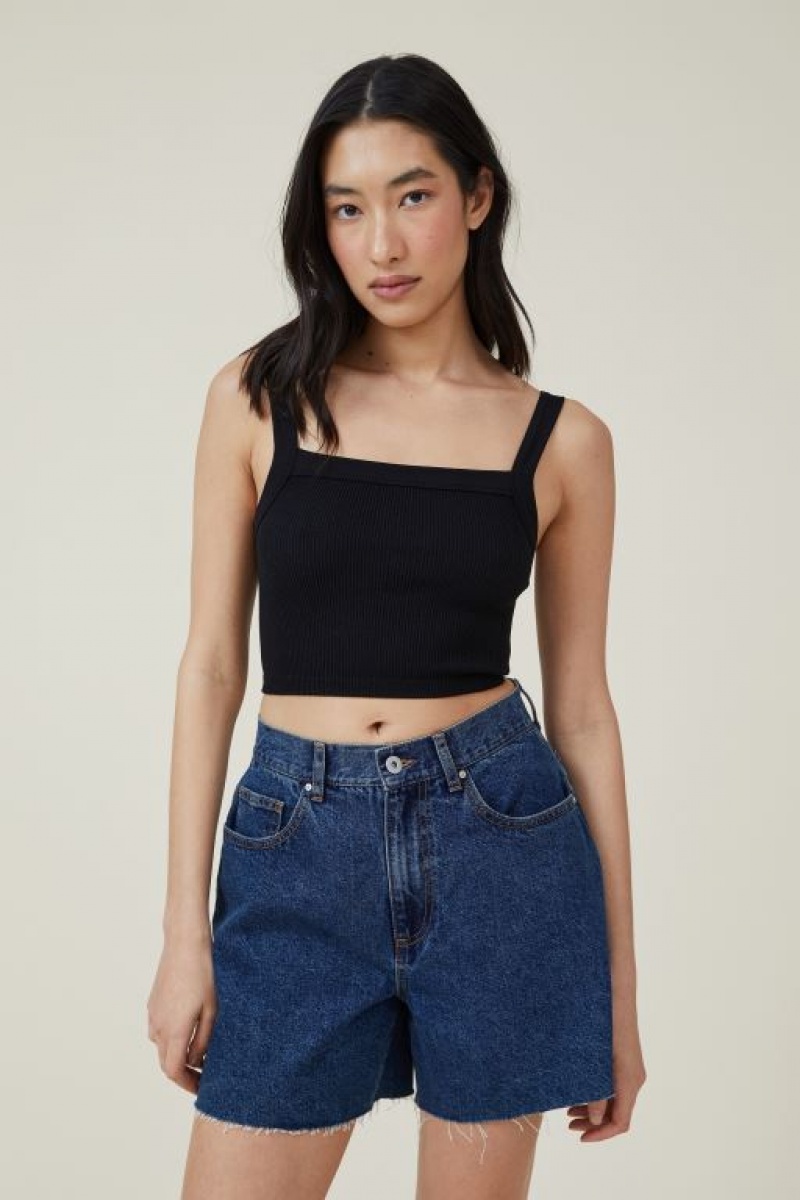 Cotton On Seamless Nelly Straight Neck Women's Tanks Black | TTUhp46ohET