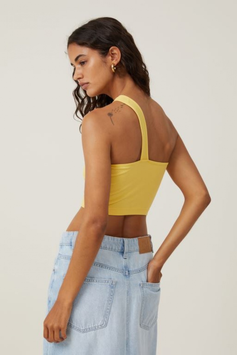 Cotton On Seamless One Shoulder Micro Crop Women's Tanks Yellow | q7Td8oVfnp8