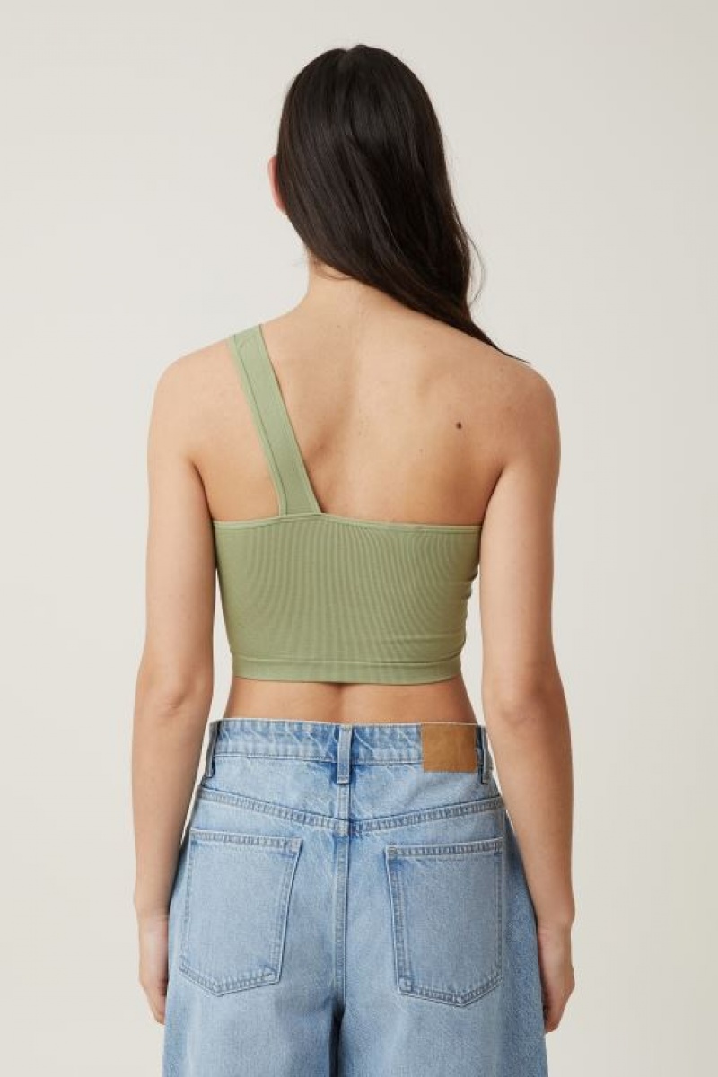 Cotton On Seamless One Shoulder Micro Crop Women's Tanks Khaki | cwqd7Omzi40