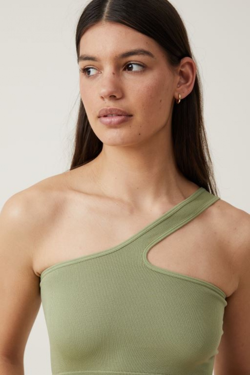 Cotton On Seamless One Shoulder Micro Crop Women's Tanks Khaki | cwqd7Omzi40