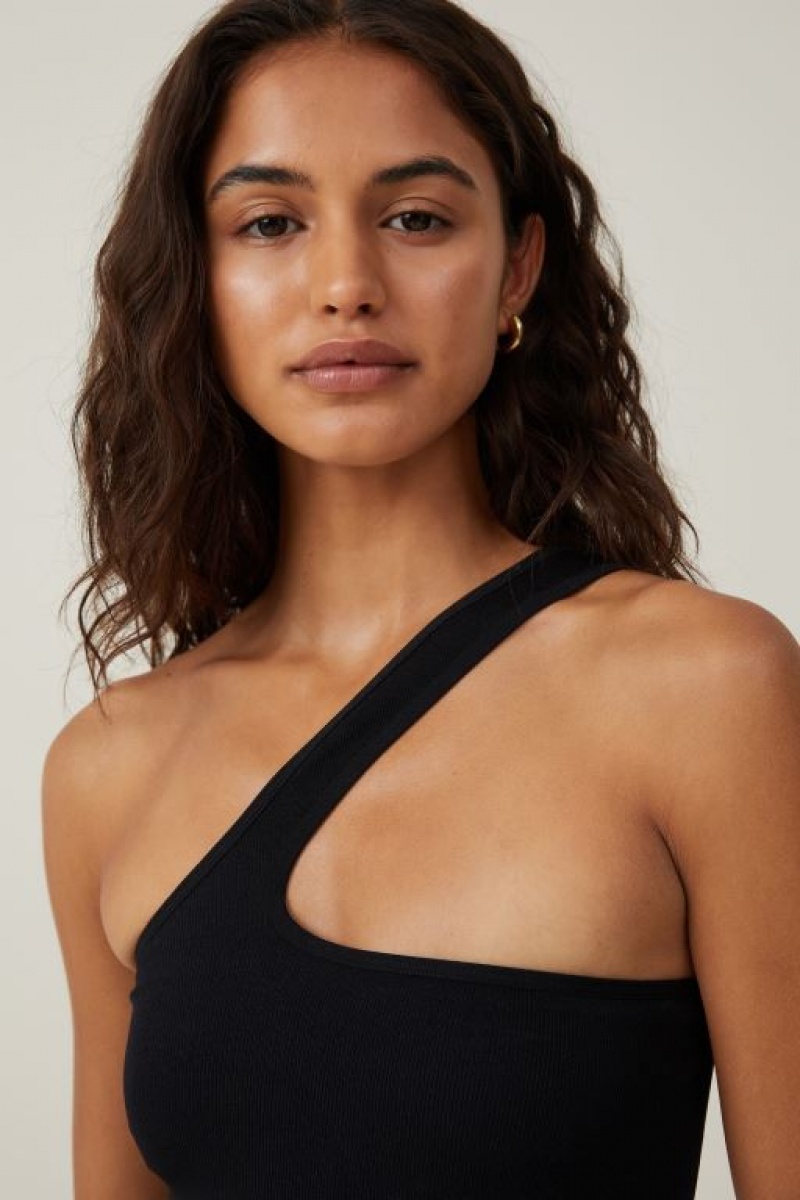Cotton On Seamless One Shoulder Micro Crop Women's Tanks Black | rmUlkLPYOQ3