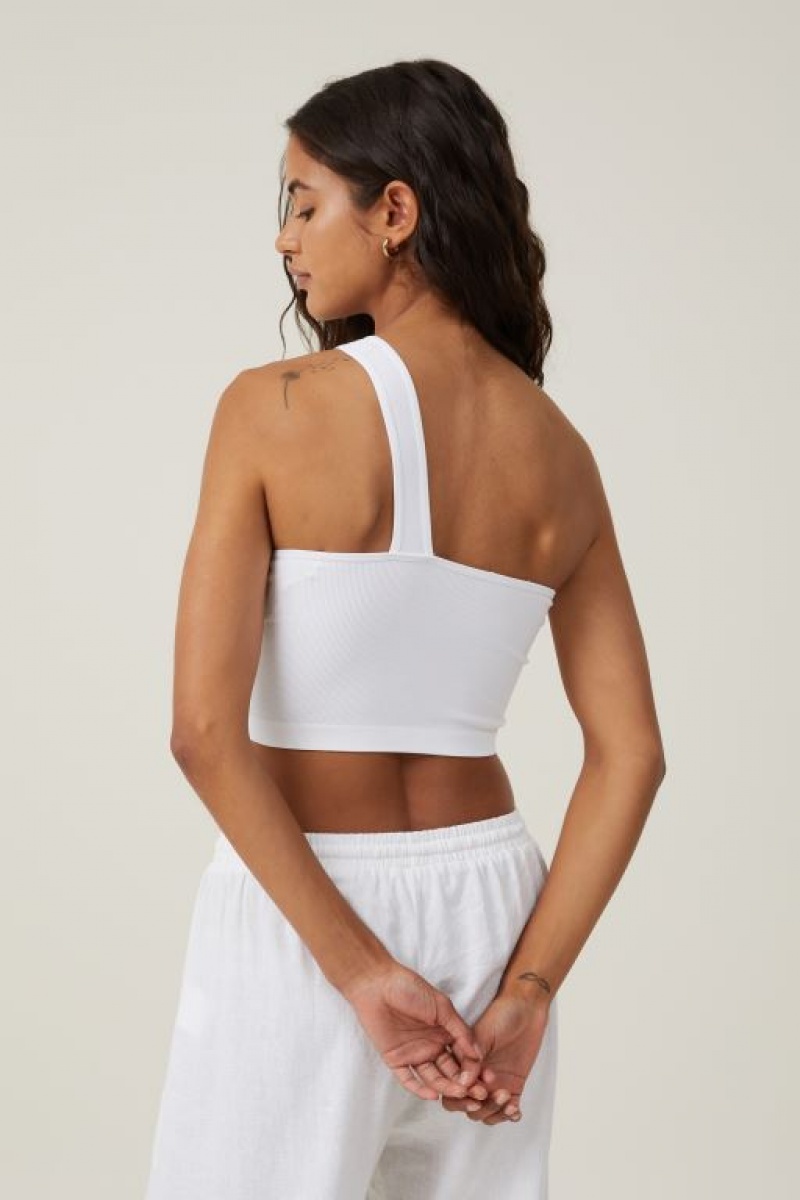 Cotton On Seamless One Shoulder Micro Crop Women's Tanks White | EmM9Q2DwvXZ