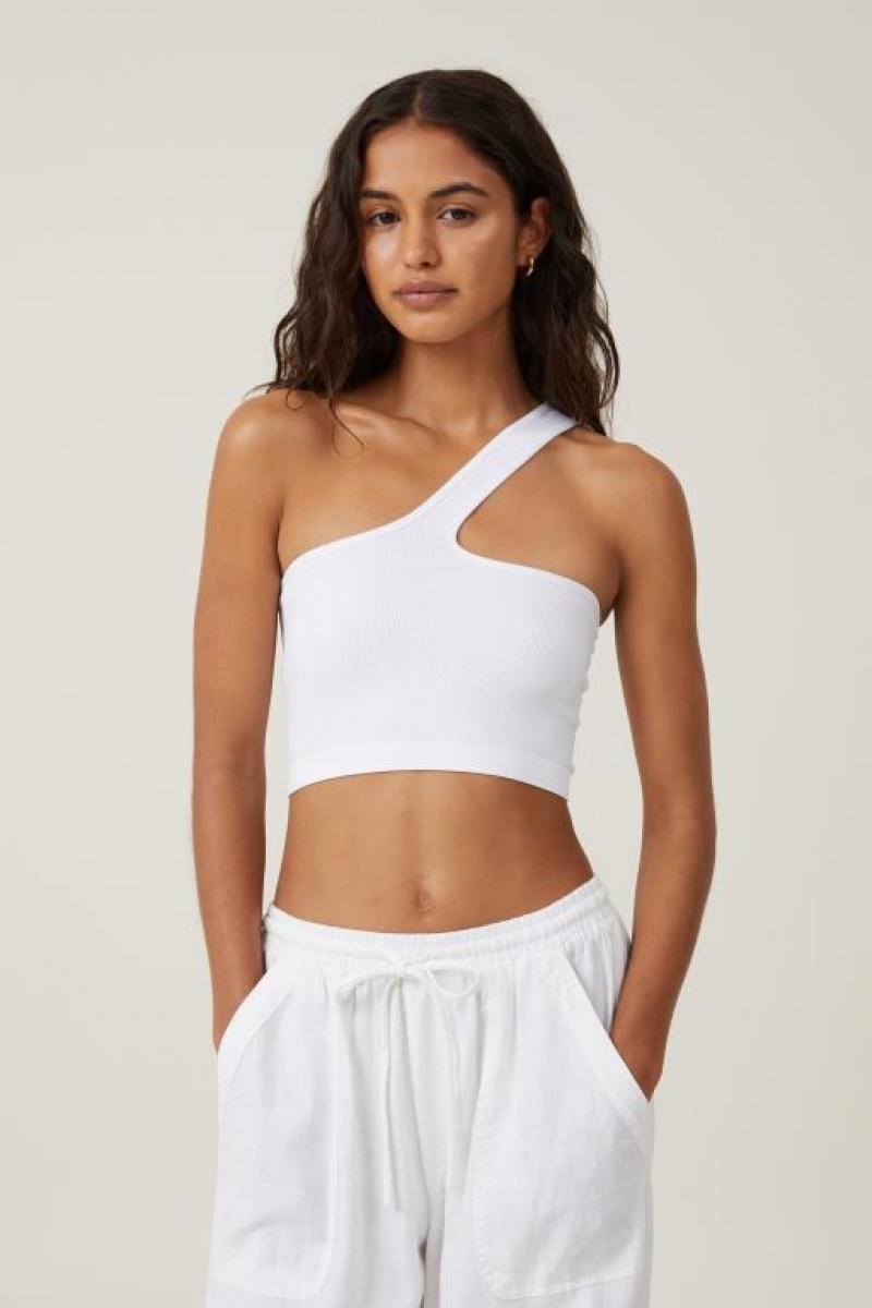 Cotton On Seamless One Shoulder Micro Crop Women\'s Tanks White | EmM9Q2DwvXZ