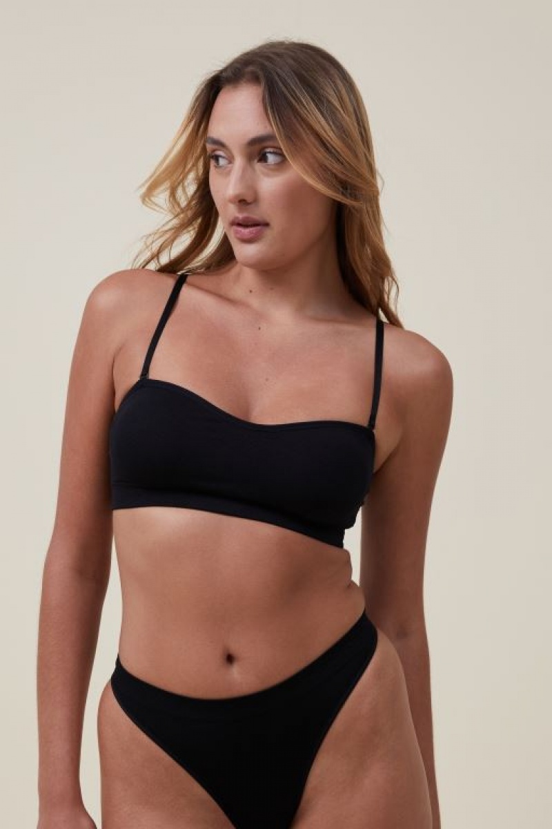 Cotton On Seamless Sweetheart Padded Bandeau Women's Bralette Black | TIKqSqzvwMu