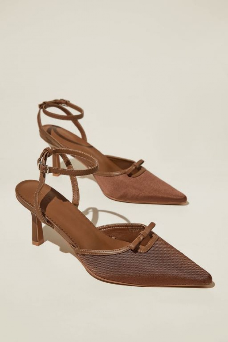 Cotton On Selena Bow Pointed Slingback Women's Heels Choc | X7FLTQtICmL