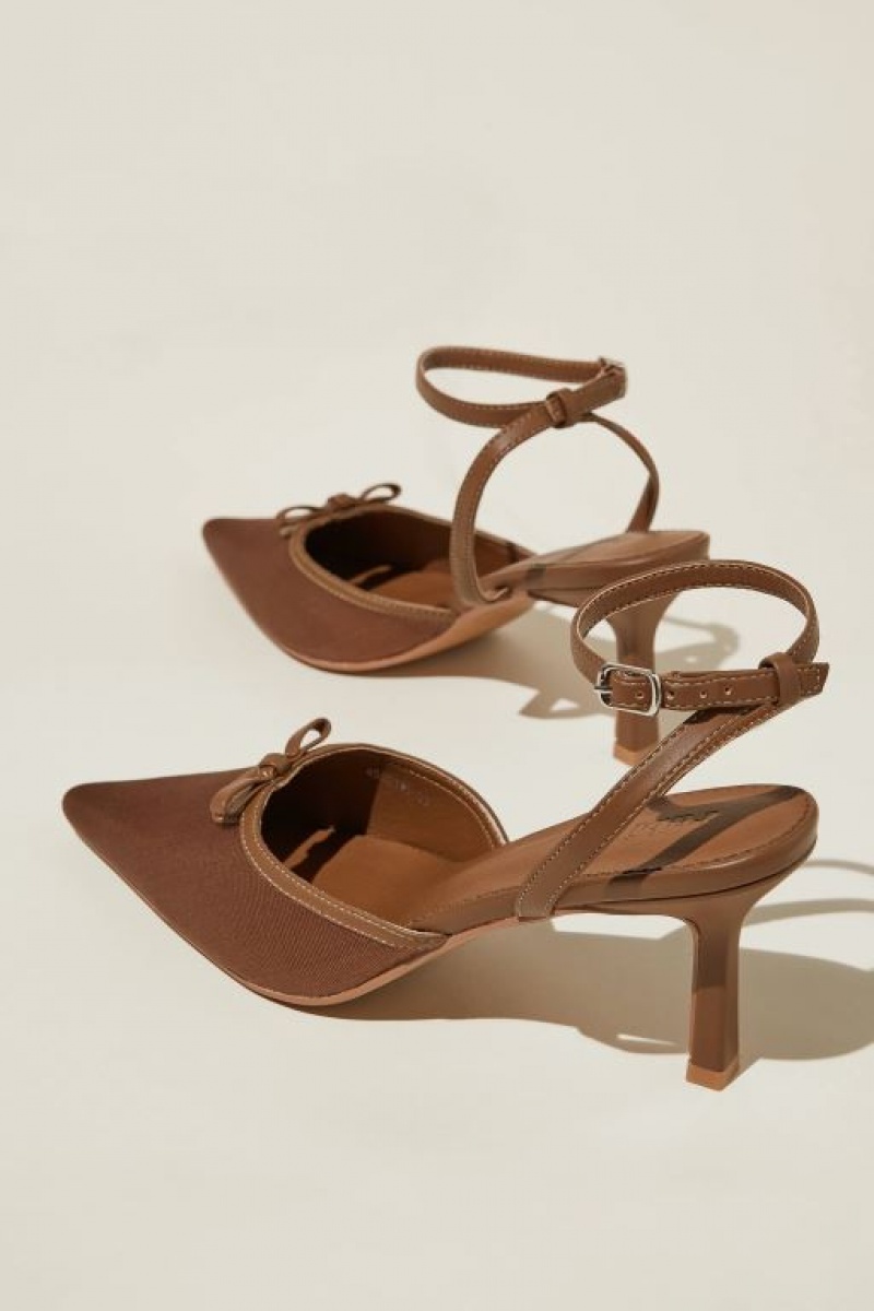 Cotton On Selena Bow Pointed Slingback Women's Heels Choc | X7FLTQtICmL