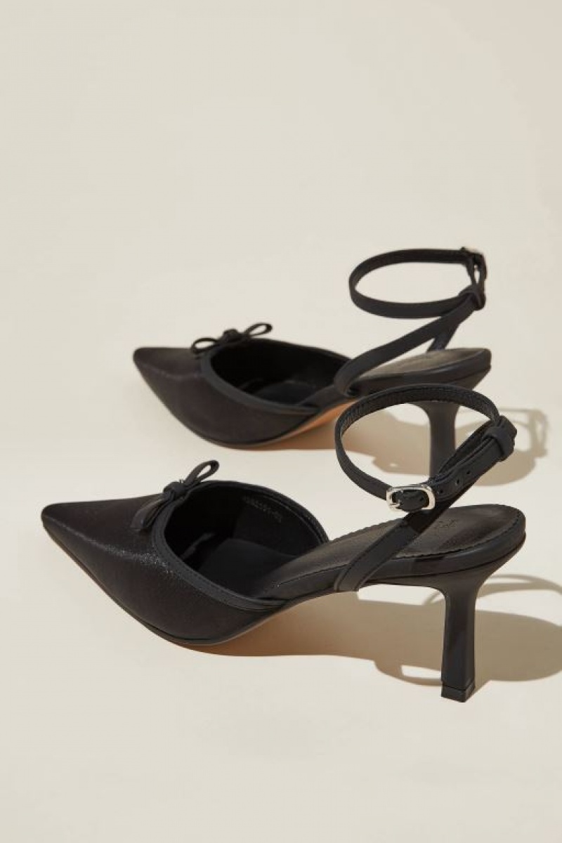 Cotton On Selena Bow Pointed Slingback Women's Heels Black | leTRfhkxJsB
