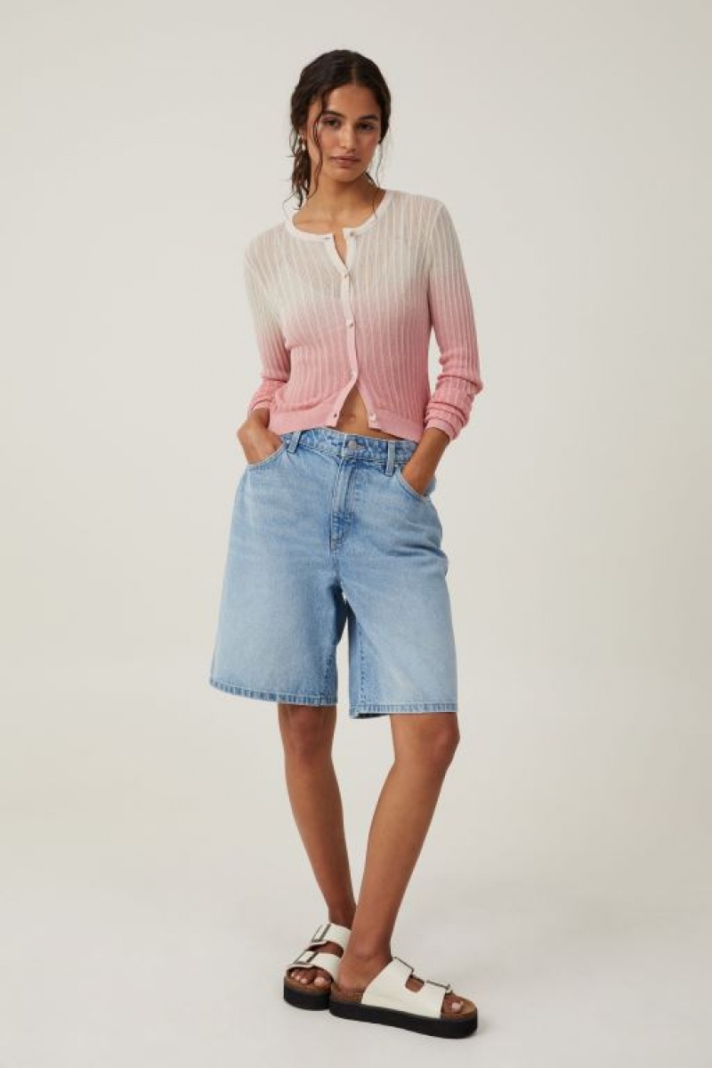 Cotton On Sheer Knit Crew Cardigan Women's Knitwear Grey Rose | dqGR3lGKiLc