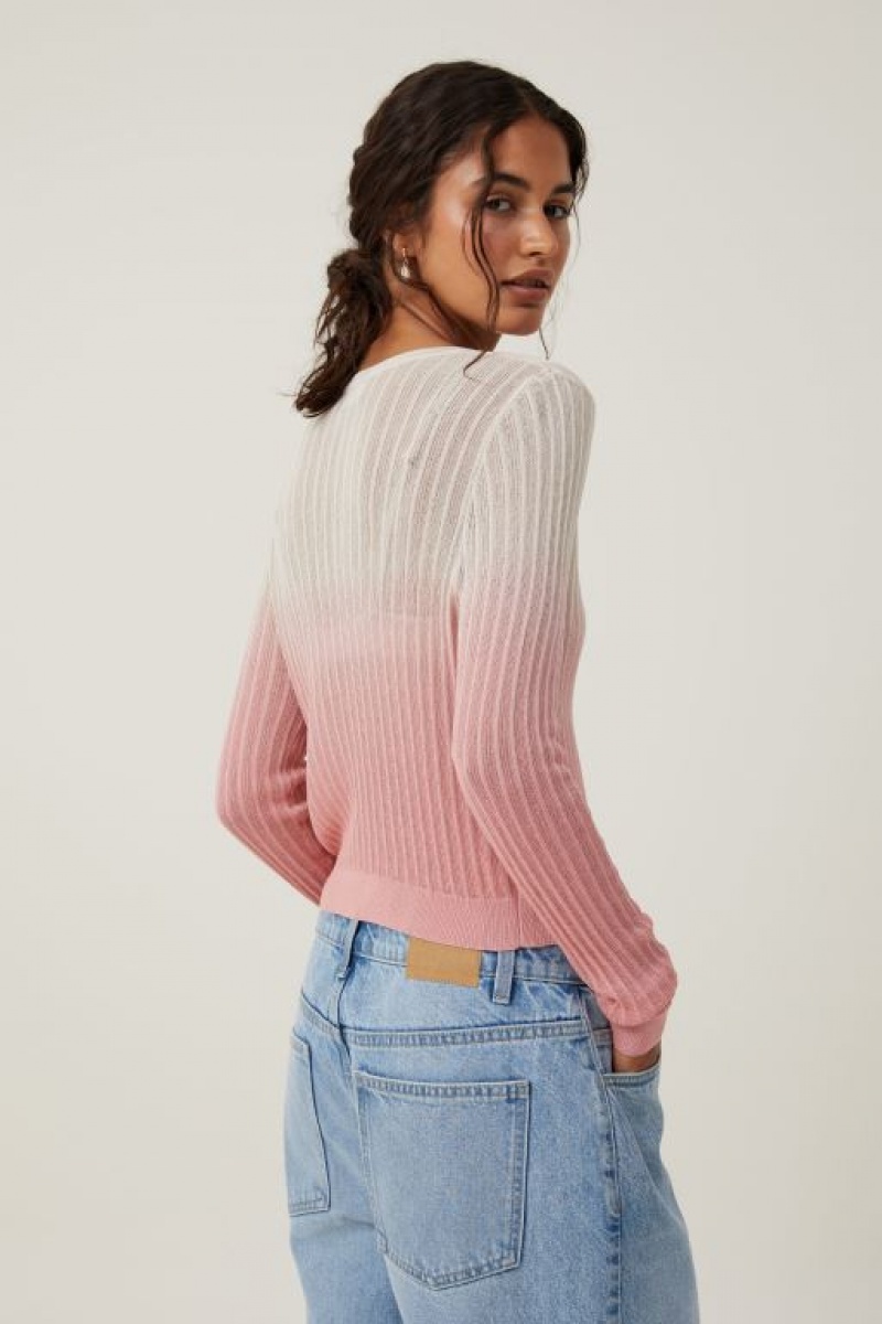 Cotton On Sheer Knit Crew Cardigan Women's Knitwear Grey Rose | dqGR3lGKiLc
