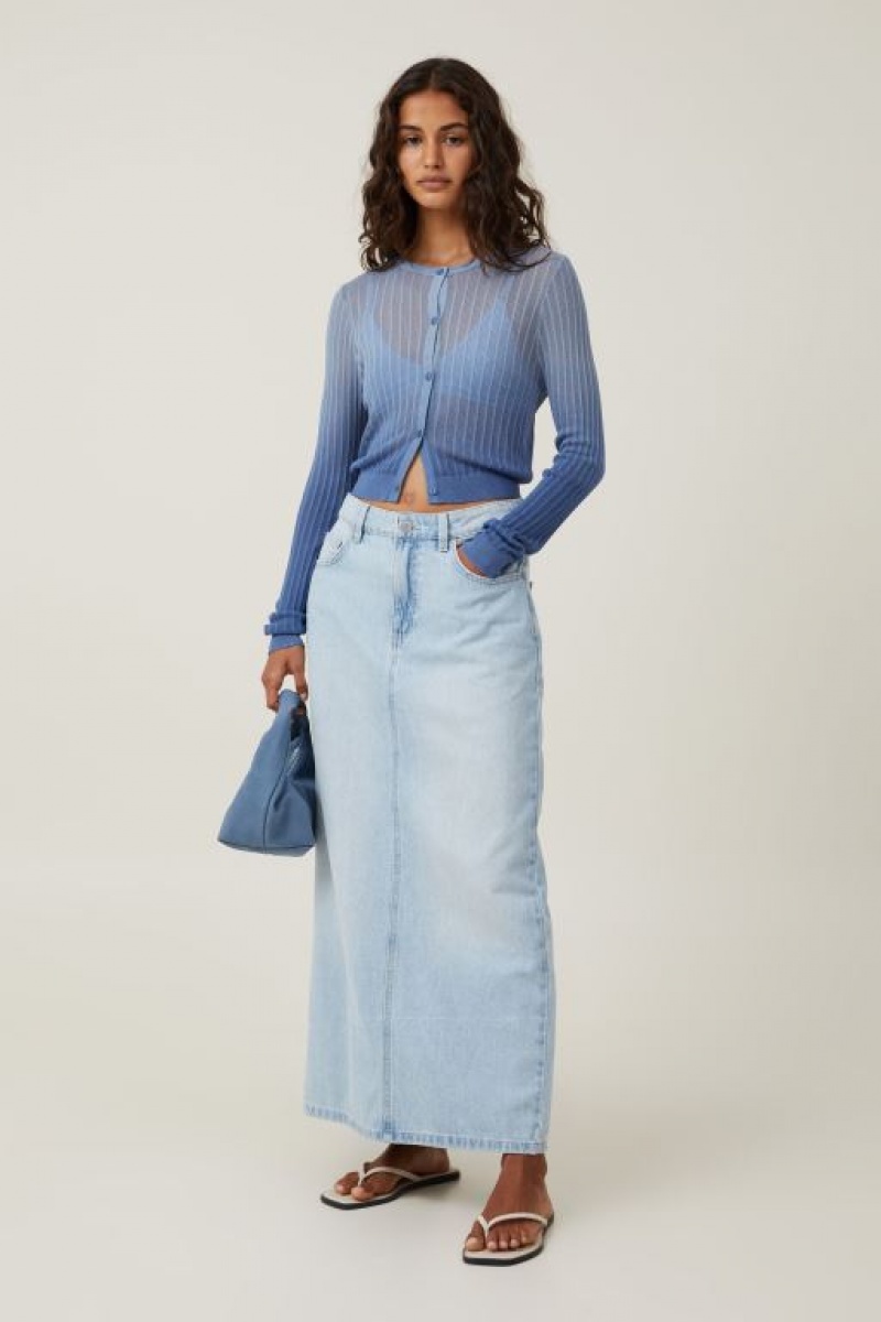 Cotton On Sheer Knit Crew Cardigan Women's Knitwear Blue | wjbkHI1mWFo