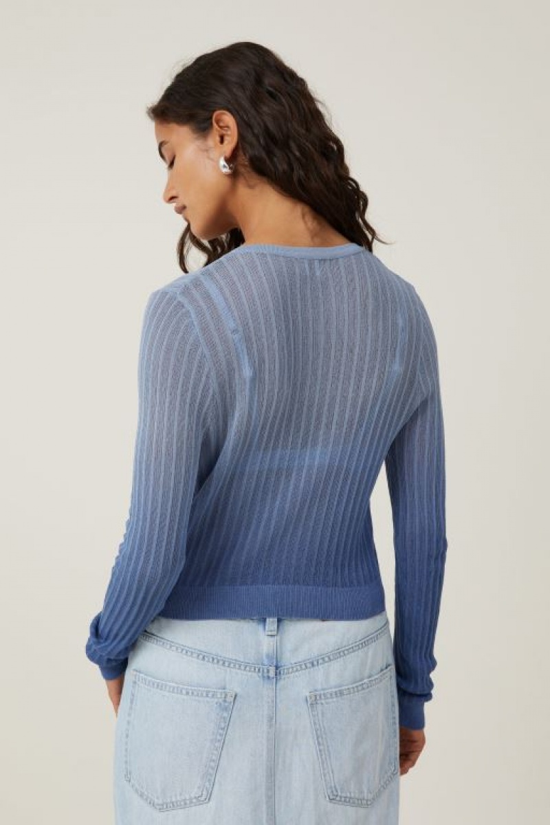Cotton On Sheer Knit Crew Cardigan Women's Knitwear Blue | wjbkHI1mWFo