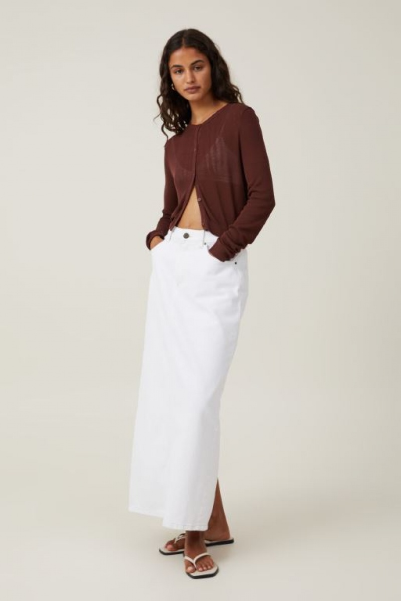 Cotton On Sheer Knit Crew Cardigan Women's Knitwear Brown | zkq184NEZFO