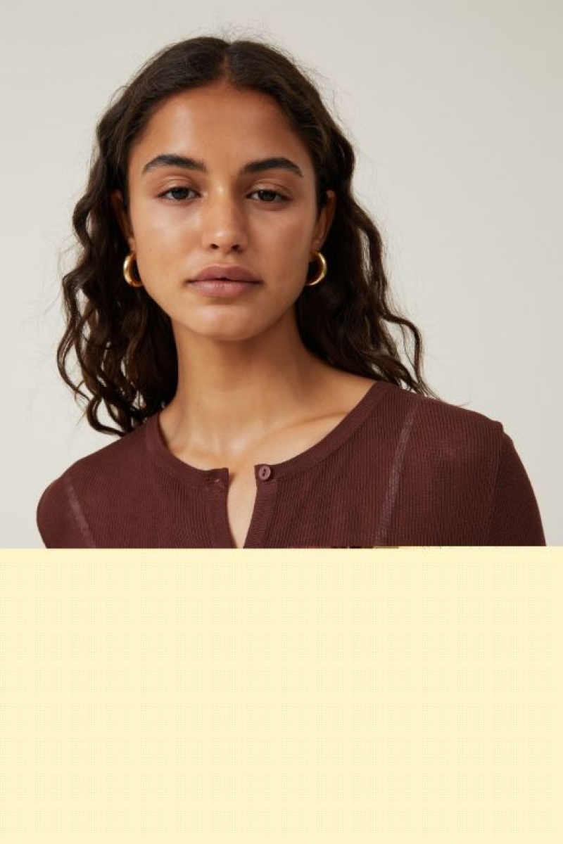 Cotton On Sheer Knit Crew Cardigan Women's Knitwear Brown | zkq184NEZFO