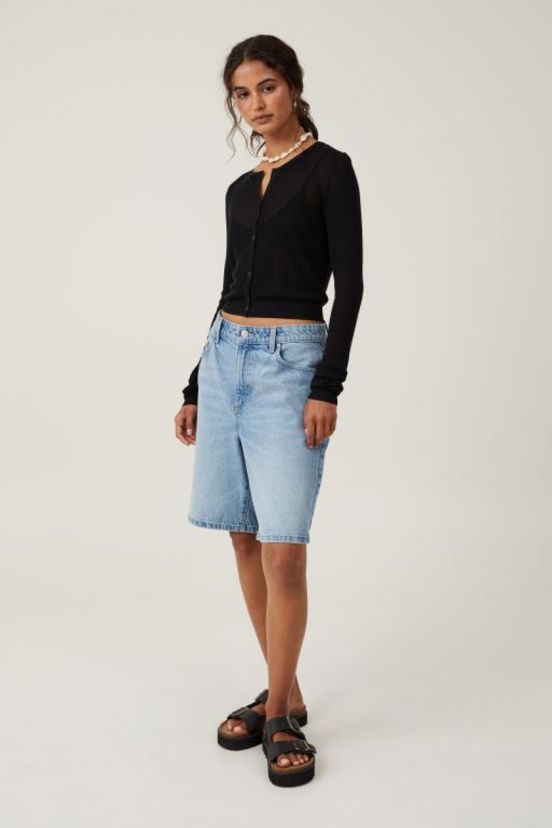 Cotton On Sheer Knit Crew Cardigan Women's Knitwear Black | UVocmEbHJqn