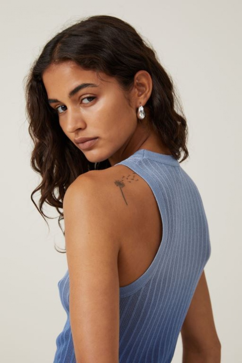 Cotton On Sheer Knit Tank Women's Knitwear Blue | 2QGYkUtXFgD