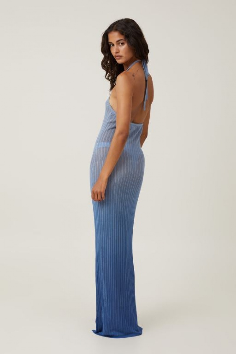 Cotton On Sheer Knit Women's Maxi Dress Blue | HrENigNhN0z