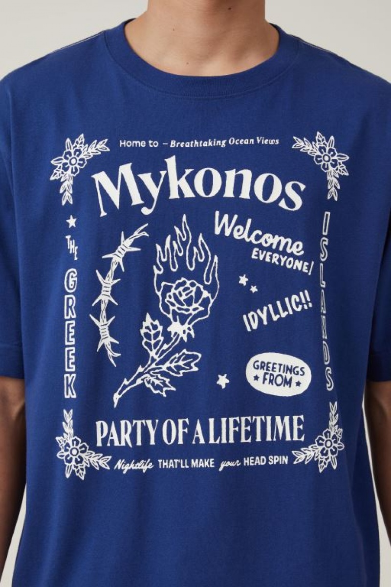 Cotton On Short Fit Men's Graphic T-Shirts Blue | vOApXyRSAk8