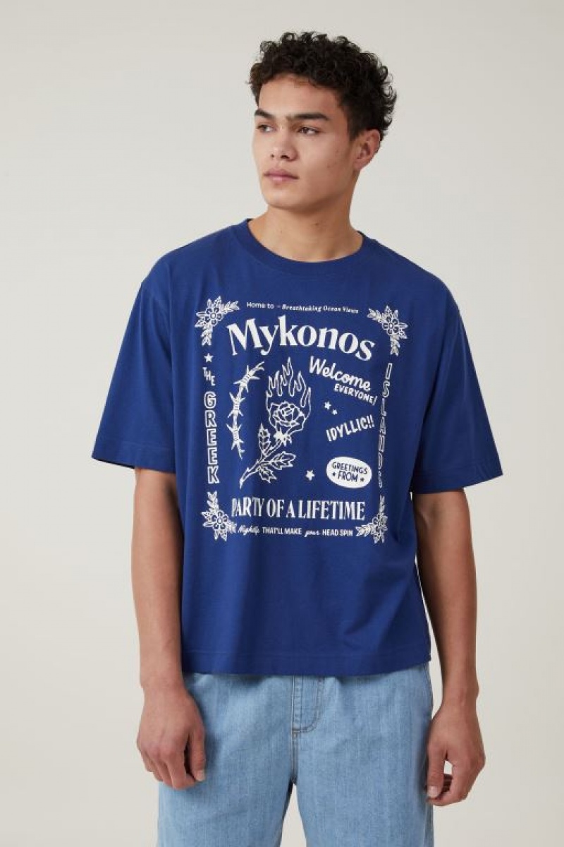 Cotton On Short Fit Men\'s Graphic T-Shirts Blue | vOApXyRSAk8