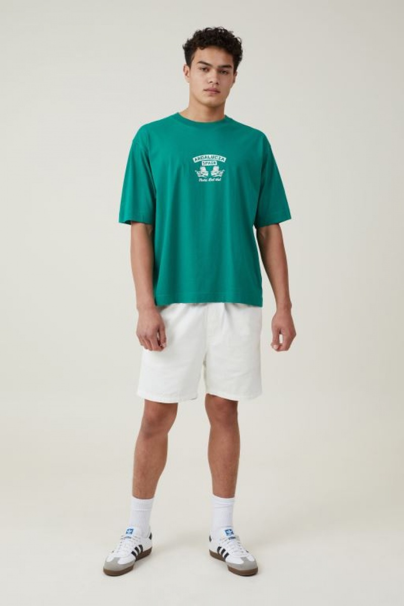 Cotton On Short Fit Men's Graphic T-Shirts Green | cp58XHqUzBa