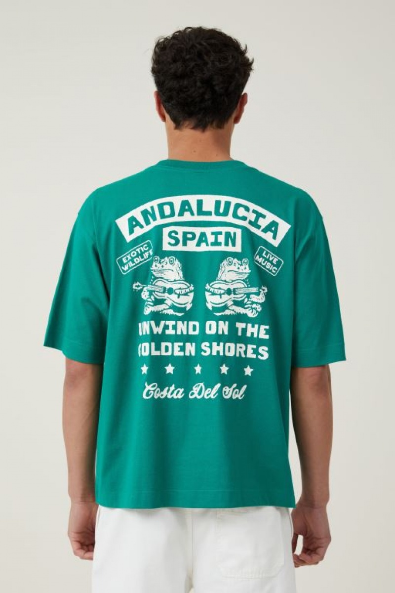 Cotton On Short Fit Men's Graphic T-Shirts Green | cp58XHqUzBa