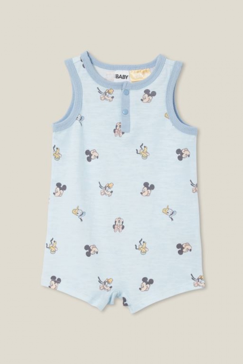 Cotton On Sid Slub Sleeveless Playsuit Baby Rompers Blue | rvzJ8waS1mF
