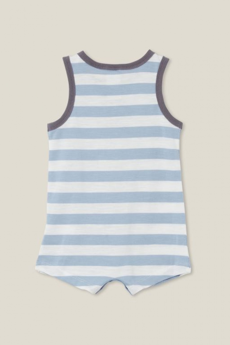 Cotton On Sid Slub Sleeveless Playsuit Baby Rompers Light Yellow / Blue | tEWmFFjuaEu