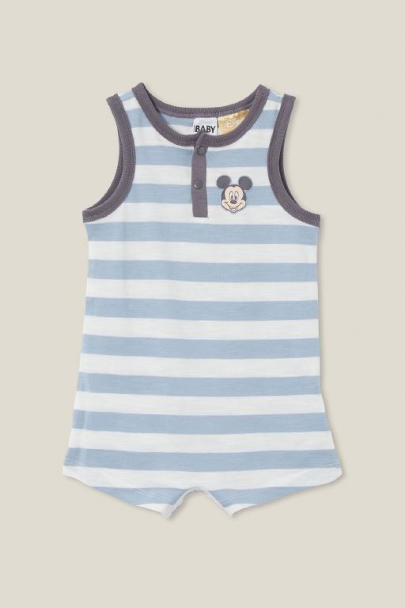 Cotton On Sid Slub Sleeveless Playsuit Baby Rompers Light Yellow / Blue | tEWmFFjuaEu