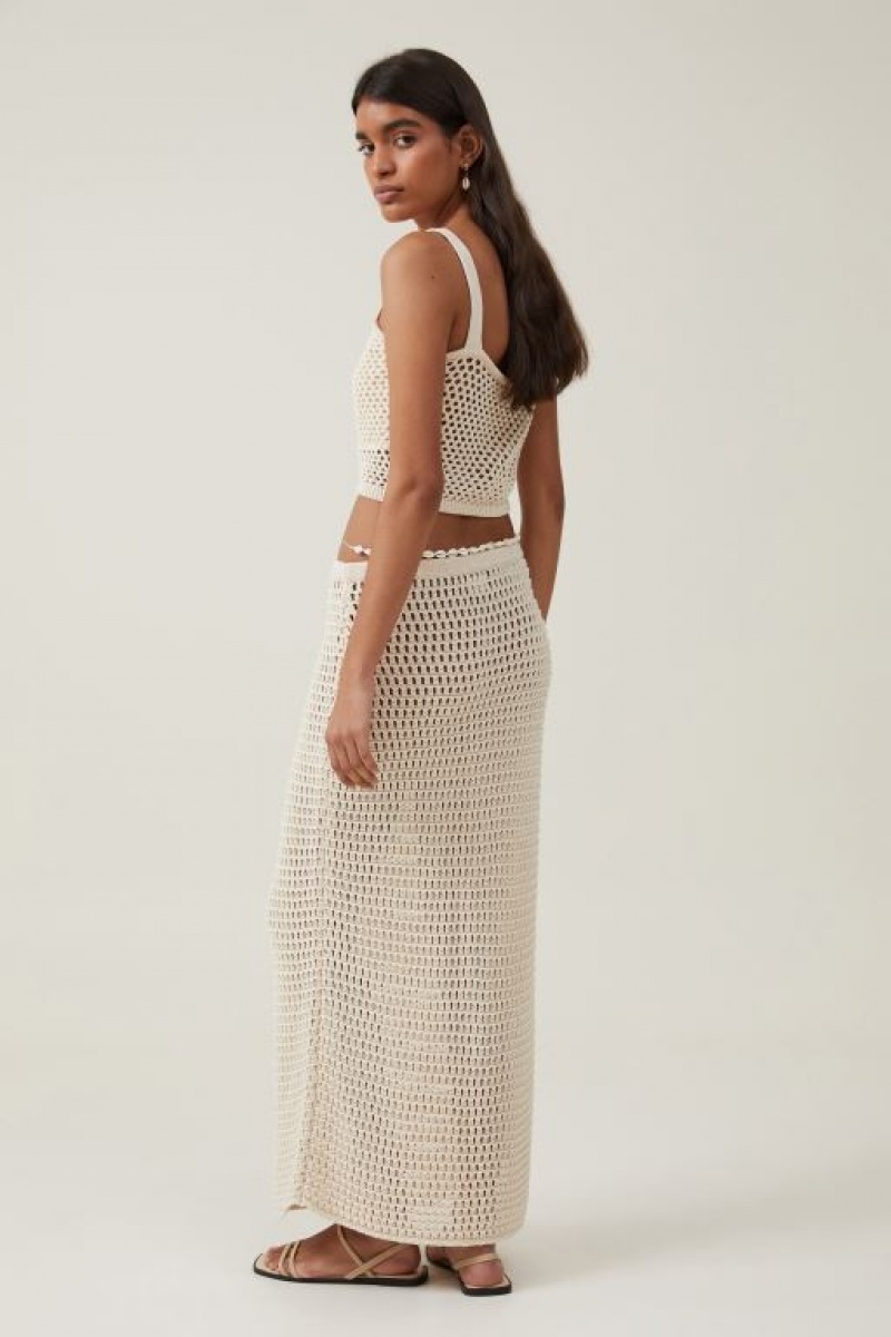 Cotton On Silvy Crochet Maxi Women's Skirt Ecru | qjL0N0lZEAq