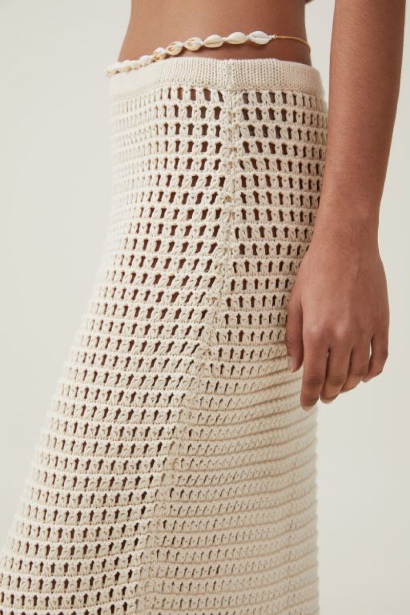 Cotton On Silvy Crochet Maxi Women's Skirt Ecru | qjL0N0lZEAq