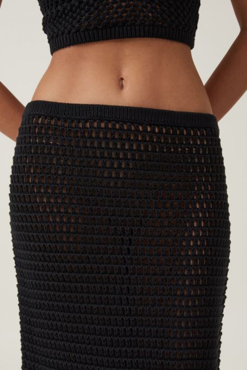 Cotton On Silvy Crochet Maxi Women's Skirt Black | pYViBxI0041