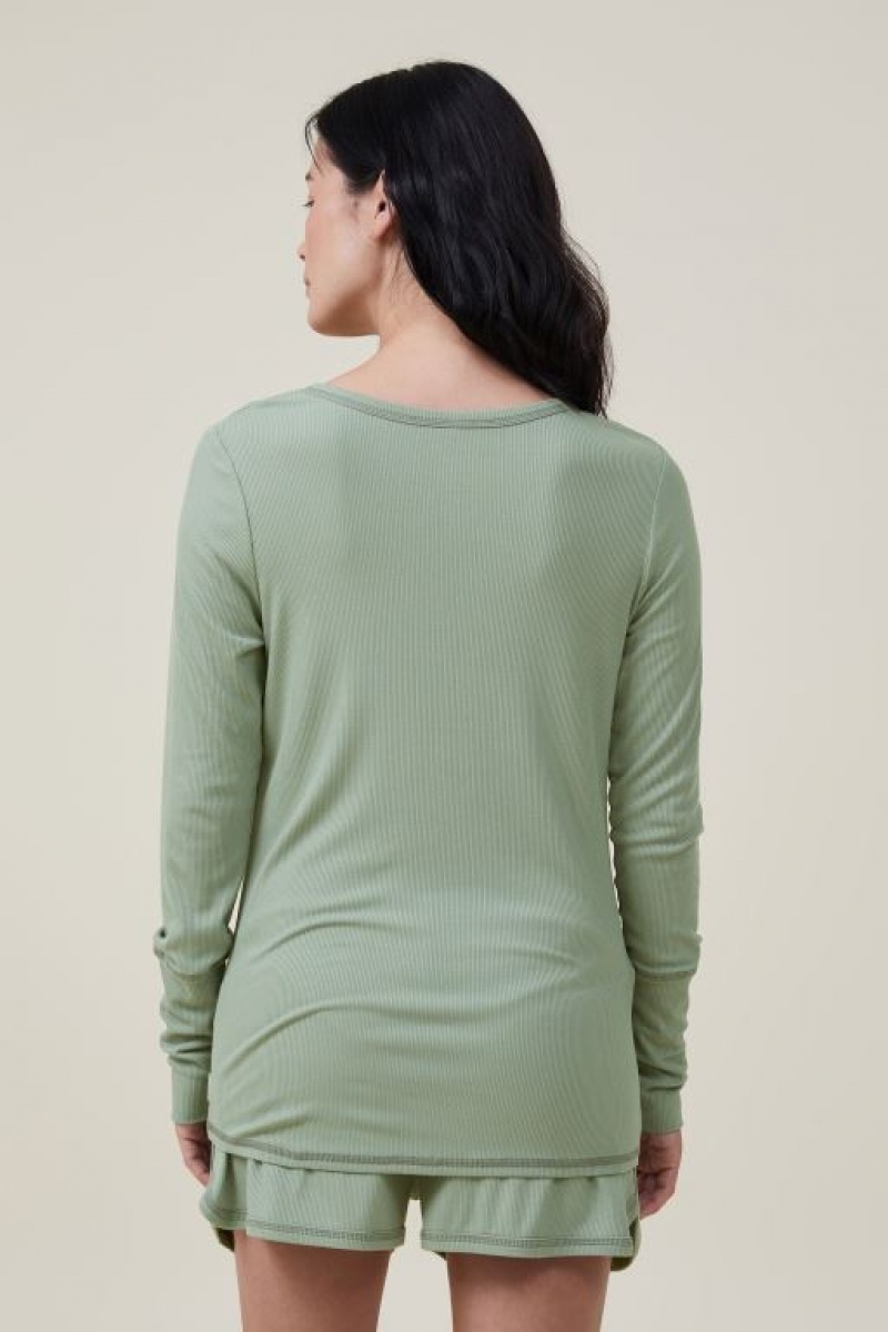 Cotton On Sleep Recovery Henley Long Sleeve Women's Maternity Wear Green | Qgs7SReG1f0