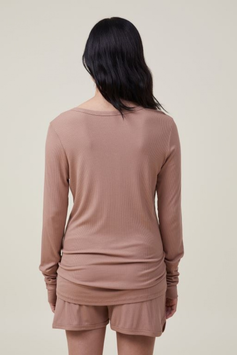 Cotton On Sleep Recovery Henley Long Sleeve Women's Maternity Wear Coffee | XZzHU7cdUjf