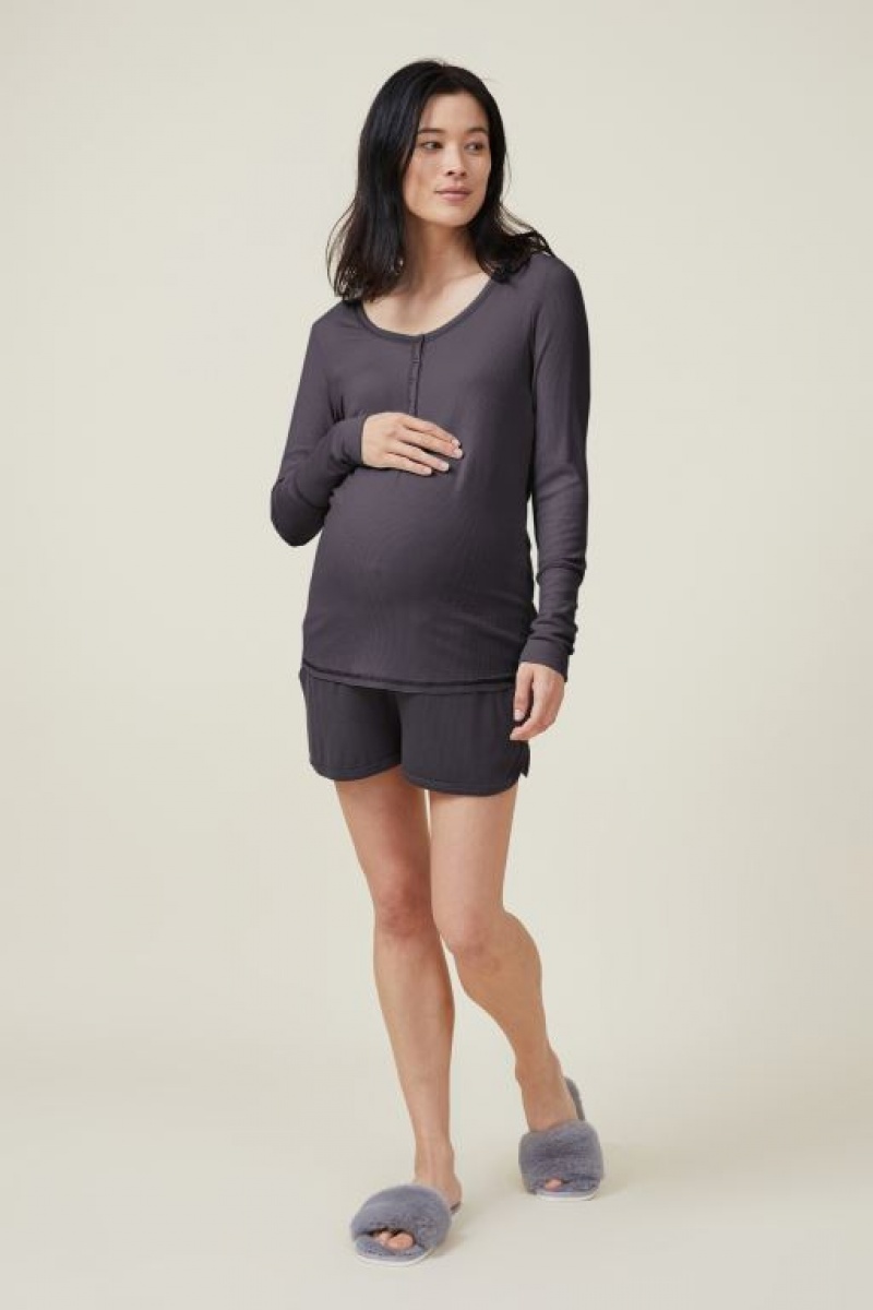 Cotton On Sleep Recovery Henley Long Sleeve Women's Maternity Wear Black | sxoj35X9ol5