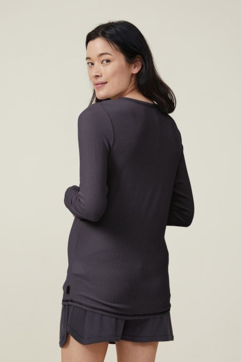 Cotton On Sleep Recovery Henley Long Sleeve Women's Maternity Wear Black | sxoj35X9ol5