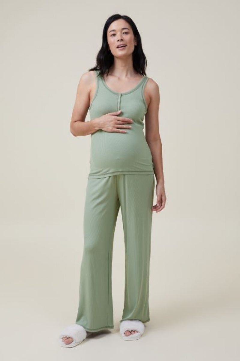 Cotton On Sleep Recovery Henley Tank Women's Maternity Wear Green | HhBorS0GLUH